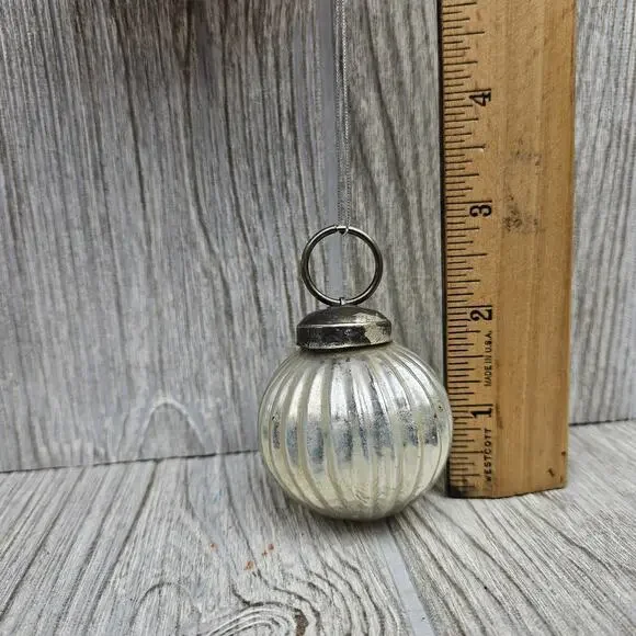 Vintage Mercury Glass Christmas Ornament Ribbed Silver Holiday Ball 2.5 Inch Rou - Picture 2 of 8